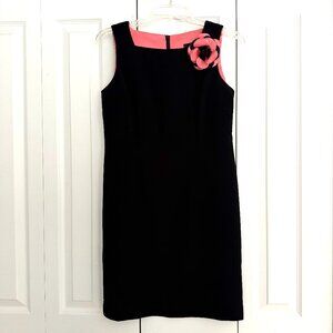 Vintage Positive Attitude Little Black Dress Square Neck Flower Accent Sz 6P USA